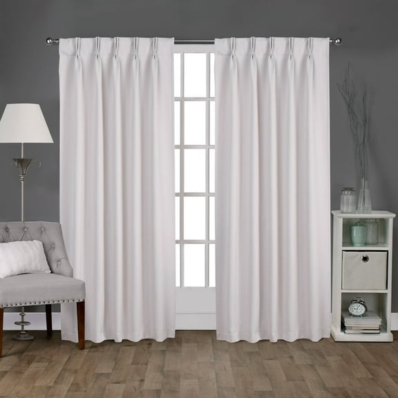 Exclusive Home Sateen Twill Woven Room Darkening Blackout Pinch Pleat/Hidden Tab Top Curtain Panel Pair, 96" Length, Vanilla
