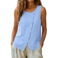 thumbnail image 7 of akafmk Women's Linen Sleeveless Shirts Fashion Button Crew Neck Soft Loose Summer Tank Tops, 7 of 7