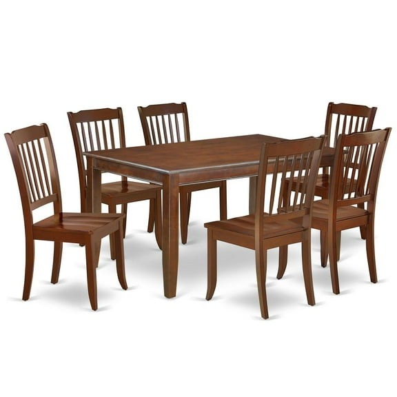 East West Furniture Dining Room Set Mahogany, DUDA7-MAH-W