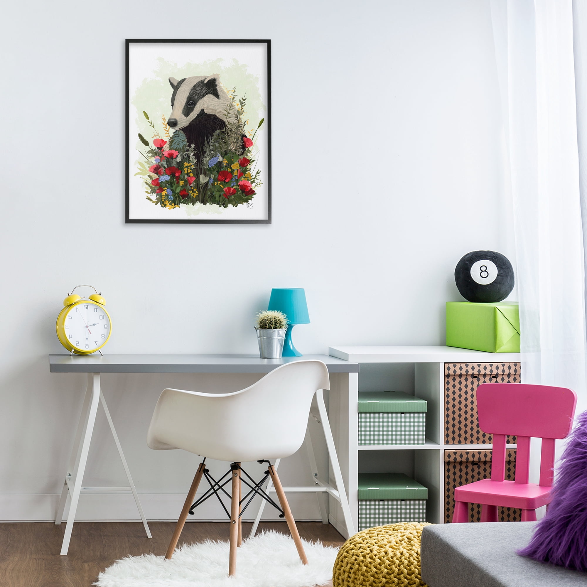 Stupell Industries Badger with Poppy Blossoms Animals & Insects Painting Black Framed Art Print Wall Art, 24 x 30