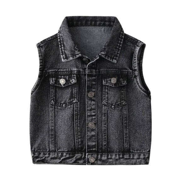 Godderr Kids Baby Toddler Boys Waistcoat for 4-8Y， Lapel Sleeveless Vest Jacket Cotton Pocket Spring Fall Denim Jacket Top