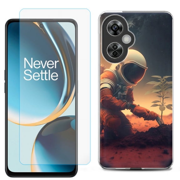 OneToughShield ® for OnePlus Nord N30 5G Shockproof Phone Case, with Tempered Glass Screen Protector - Astronaut Planting
