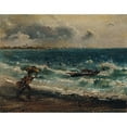 thumbnail image 2 of Anton Romako 14x12 Black Ornate Wood Framed Double Matted Museum Art Print Titled: Fishing Boy on the Sea Beach (1875), 2 of 5