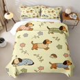 thumbnail image 2 of Manfei Cartoon Dachshund Dog Bed Spread Queen, Spring Floral Queen Coverlet Set, Yellow, 3-Piece, 1 Quilt and 2 Pillowcases, 2 of 7