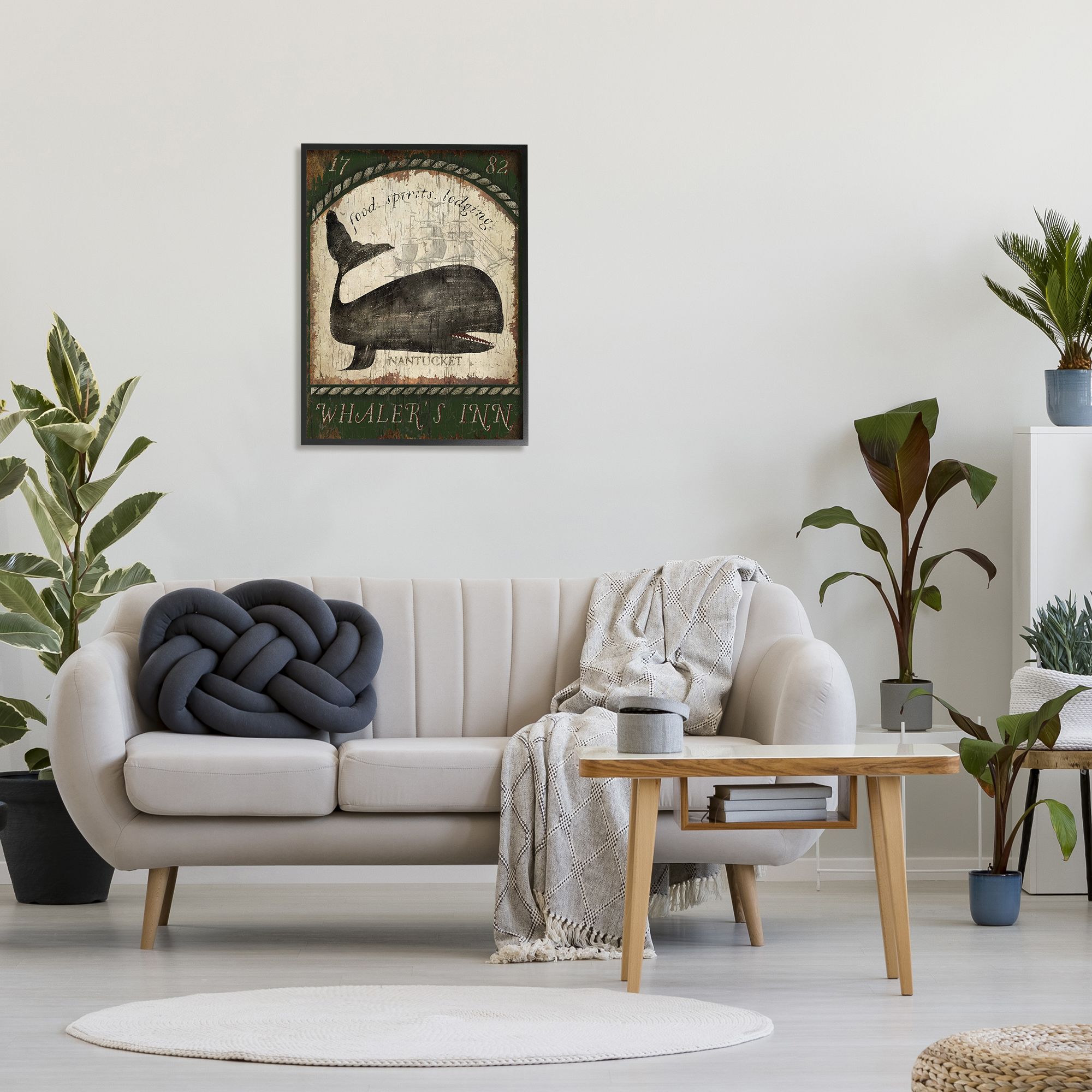 Stupell Industries Vintage Nantucket Whaler's Inn Sign Graphic Art Black Framed Art Print Wall Art, 24x30, by Beth Albert