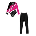 thumbnail image 3 of Doomiva Kids Girls Sparkle Long Sleeve Ballet Dance Gymnastics Leotard Bodysuit Unitard with Leggings Trousers Set Hot Pink&Black 6, 3 of 7