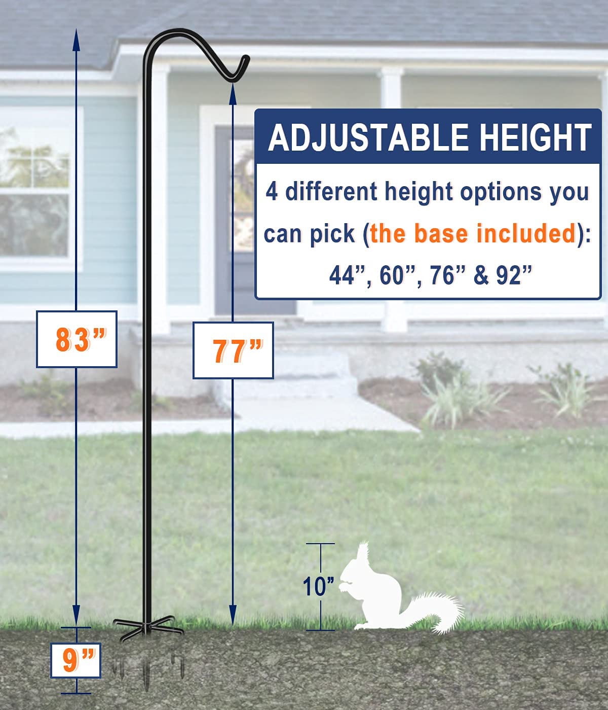 Shepherds Hook for Outdoor Bird Feeders Pole 76 Inch Tall, Adjustable Heavy Duty Garden Hanger Stake Pole with 5 Prong Base, Shiny Black (2 Packs)