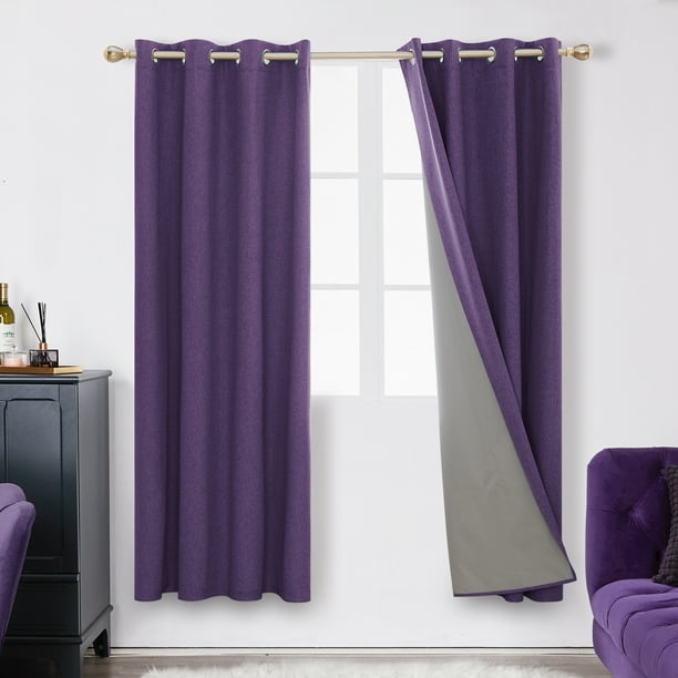 Deconovo Soundproof Blackout Curtains with Gray Coating for Living Room, 52 x 72 inch, Purple