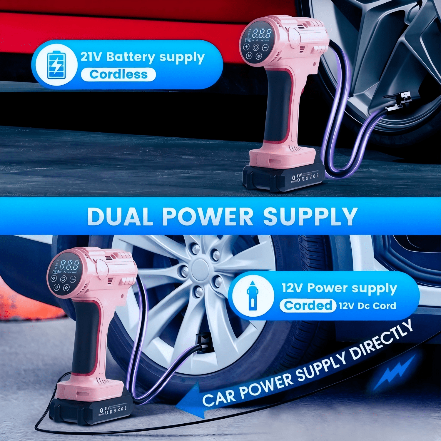 ODEGNC 21V 160PSI Cordless Tire Inflator, 10000mAh Portable Air Compressor, Auto Shut-off, 12V DC Car Air Pump for Vehicle