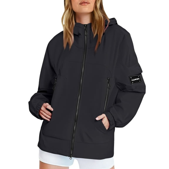 Vinsonshop Rain Jacket Women Utility Jacket Women Waterproof Jackets for Women Workout Jackets for Woman Women's Raincoats Zip Up Jackets for Women Womens Waterproof Rain Jacket Black L