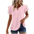 thumbnail image 1 of Admvng Womens Tops Spring And Summer Round Neck Casual Mid Pleated Ruffle Sleeves Top S-2XL, 1 of 8