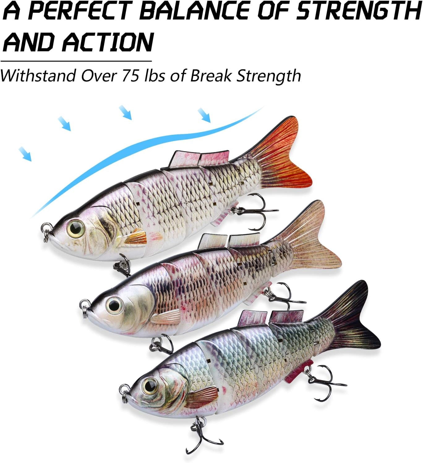 TRUSCEND Easy Catch SwimMax with BKK Hooks, Magic Noisy Wiggling and Vibrating Actions for More Bites, Lifelike Fishing Lures for Bass Trout Walleye Crappie, Strongest Dyneema Fiber Jointed Swimbait