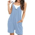thumbnail image 2 of Button Down Rompers for Women Casual Shorts Trendy Vacation Loose Sleeveless Beach Romper Jumpsuits with Pockets, 2 of 8