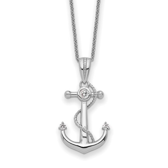 Auriga 925 Sterling Silver Rhodium-plated CZ My Mother My Anchor Necklace for Women 18"