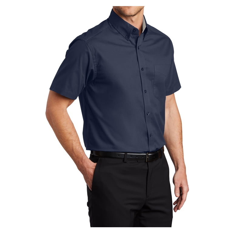 Mens Short Sleeve Easy Care Cotton/Polyester Shirt Navy/ Light