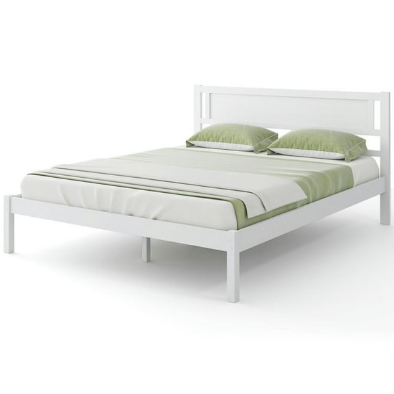 GVN Simple Bed Frame,Twin/Full/Queen Size Wood Bed Frame with Headboard and Wooden Slats Support-Queen