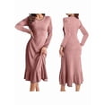 thumbnail image 3 of Long Sleeve Fall Dress for Women Casual Crew Neck Midi Long Ribbed Knit Ruffle Swing Maxi Dress Lotus Root Color XXL, 3 of 7