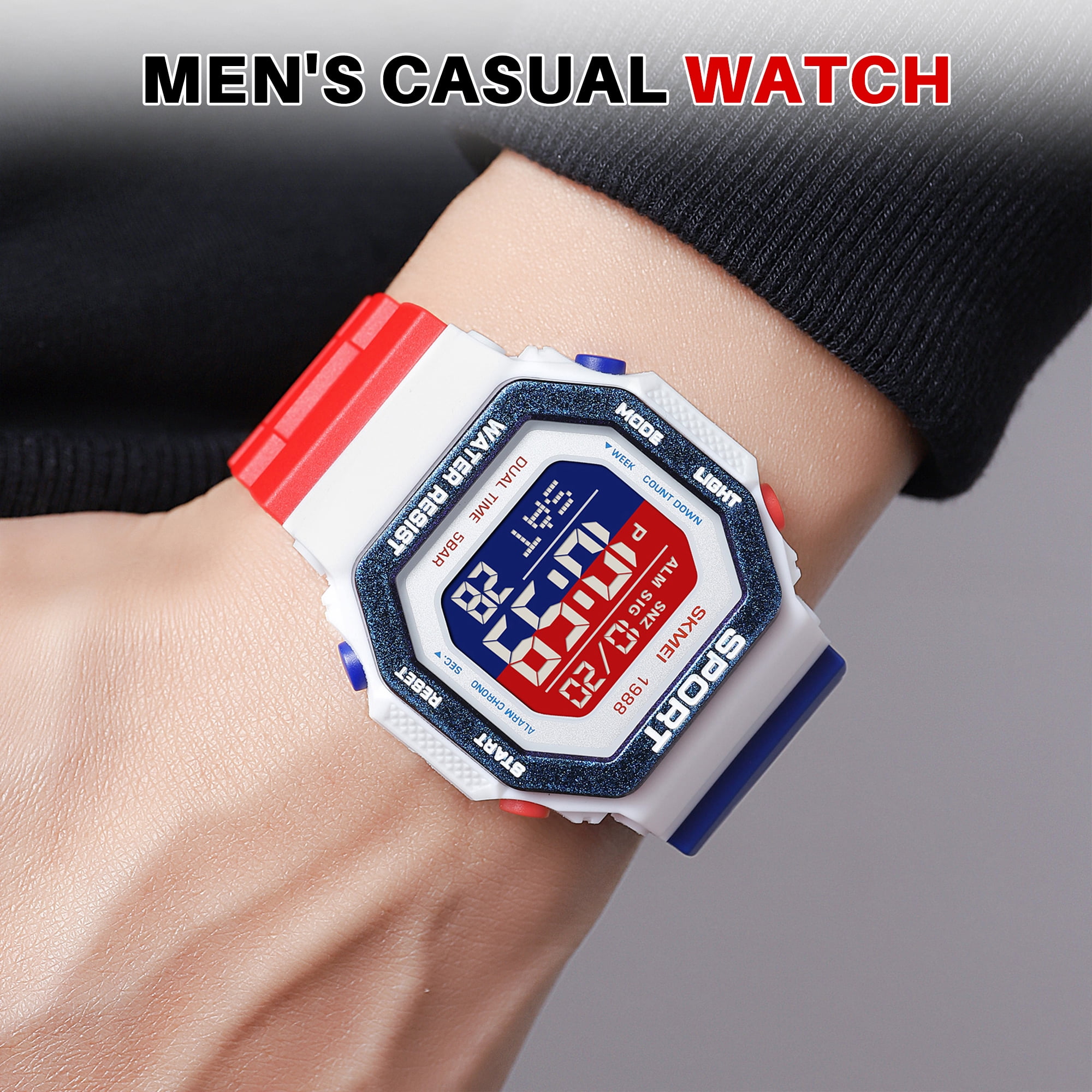 SKMEI Men's Digital Sports Watch Military Multifunctional Waterproof Watches for Men with LED Stopwatch Alarm
