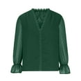 thumbnail image 6 of FAKKDUK Shirts for Women Fall Long Sleeve Womens V Neck Full Sleeve Casual Tees Blouses Tops Women's Solid Fashion Pullover Blouse Loose Fitting Top, Green&L, 6 of 7