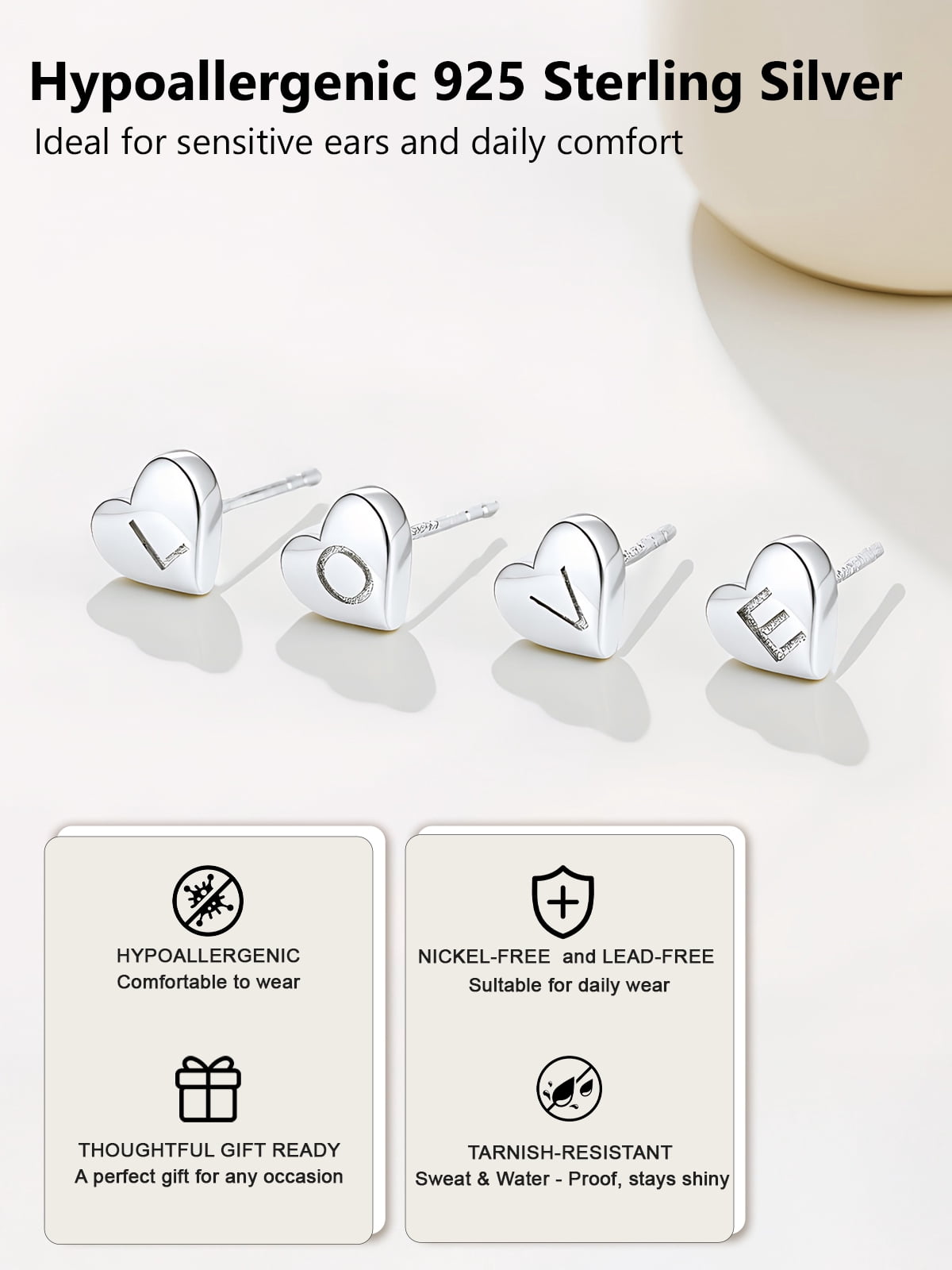 Silvora Initial Heart Stud Earrings for Women Sterling Silver Hypoallergenic Letter A Earrings Charm Mother Daughter Christmas Birthday Jewelry Gift