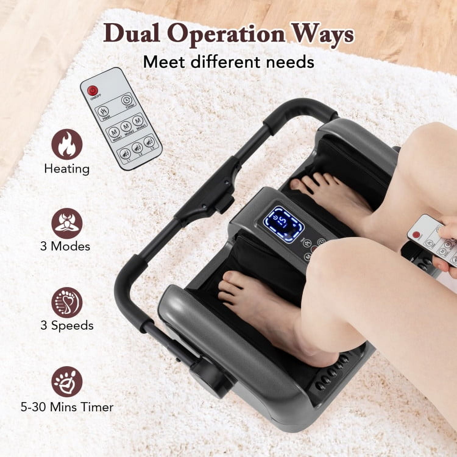 Spaco Foot and Calf Massager with Heat Shiatsu Deep Kneading Rolling, Smart Electric Leg Massager-Gray, Leg Massager for Indoor