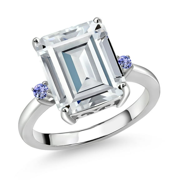 Gem Stone King 925 Sterling Silver Blue Tanzanite Ring Set with Moissanite (7.46 Cttw) (Size 7)