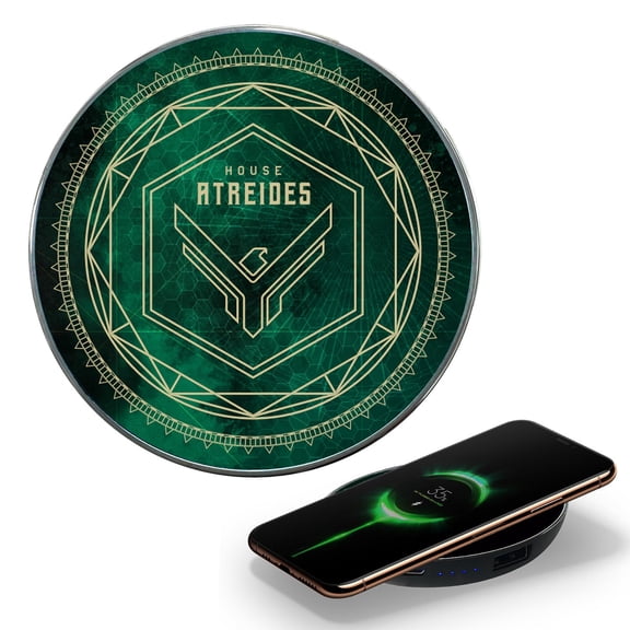 Star Trek Dune Atreides Wireless Charger with Built-in Backup Battery Pack for Wired and Wireless Charging. Portable Wireless Phone Charger with Illuminated Atreides House Crest Logo