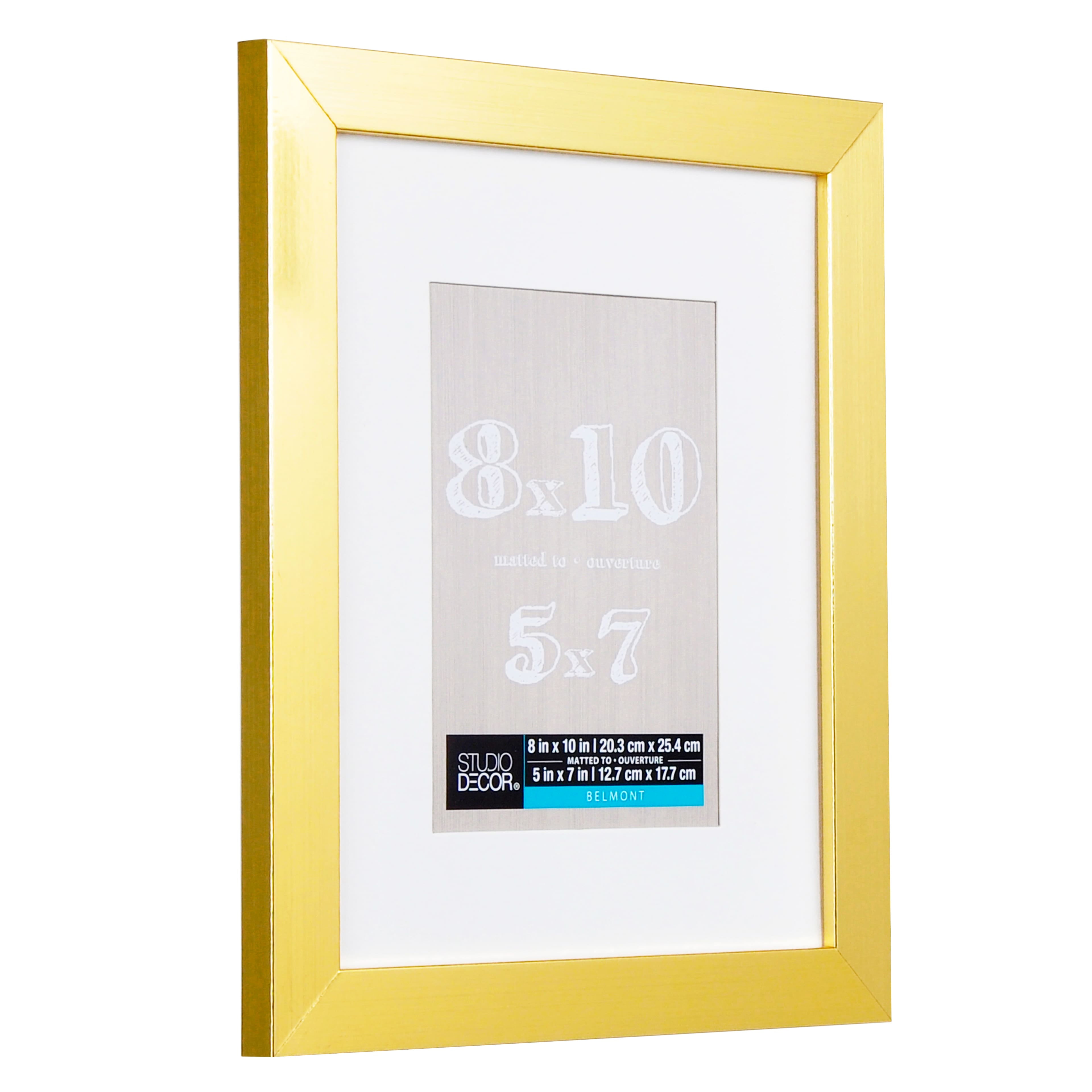 Studio Decor 8" x 10" Gold Belmont Picture Frame with 5" x 7" Mat - Pre-attached Hanging Hardware, Horizontal or Vertical Display - MDF, 1 Pack