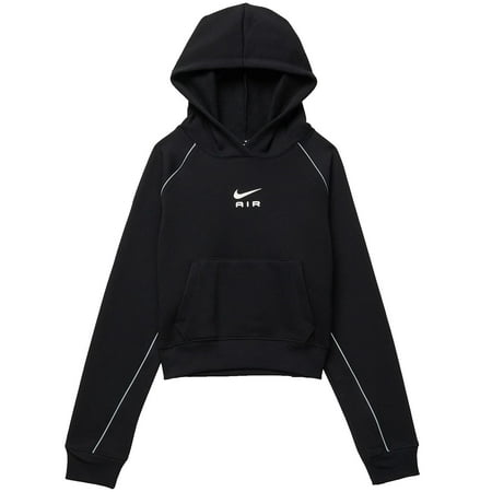 Nike NSW Air French Terry Crop Hoodie (Little Kids/FBig Kids) (Girls, Black, LG (14-16 Big Kid))