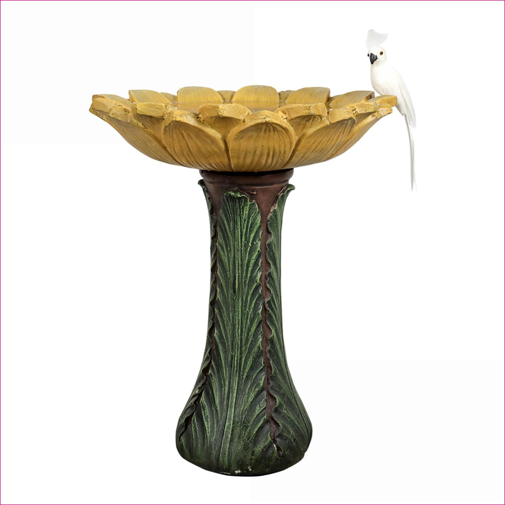 Bird Baths | 24.4" Tall Outdoor Weather Resistant Mustard Yellow Sunflower Bird Bath for Garden Patio | Yellow; Green | Concrete Cement