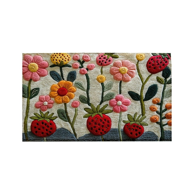Hearth & Gear Strawberry Floral Carpet Mat Soft Polyester Fiber Floor Rug For Home Kitchen Bathroom Living Room Ladder Throw Blanket Hot Hands Blanket Fuzzy Throw Rug Blanket Home Carpet Light Tan