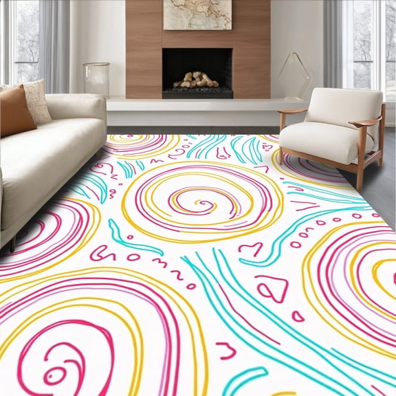 ODIKA 4' x 6' Machine Washable Non-Slip Area Rug, Abstract Spiral High Traffic Rug, Pink, 392783