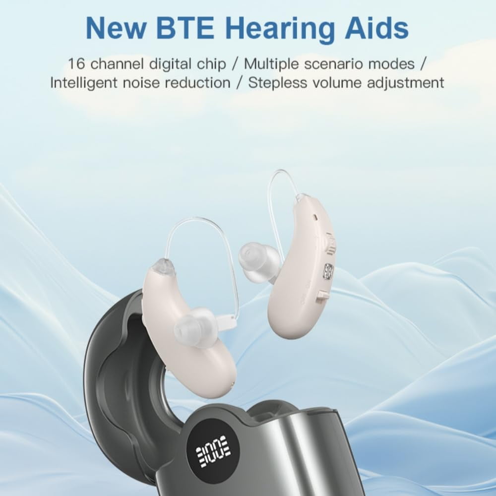 Rechargeable Invisible Hearing Amplifiers for Seniors & Adults, 16-Channel Noise Reduction, RIC Design for Comfortable Fit, 25hrs Battery Life per Unit, 125hrs Total with Charging Case, Clear Sound,
