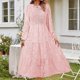 thumbnail image 1 of Vestido De Manga Larga Vestido ajustado para mujer Vestido largo tipo túnica con mangas abullonadas Vestido diario plisado con cuello redondo Kuymtek Rosa Claro S para Mujer, 1 of 6