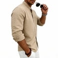 thumbnail image 6 of Qiyinn Men's Cotton Linen Long Sleeve Shirts Casual Button Down Banded Collar Shirt Beach Summer Tops with Pocket, 6 of 8