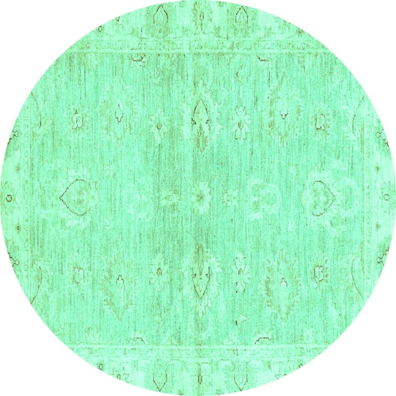 Ahgly Company Machine Washable Indoor Round Abstract Turquoise Blue Modern Area Rugs, 4' Round