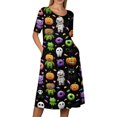 thumbnail image 5 of Women's Halloween Print Casual Dress, Round Neck with Pockets, Comfortable Relaxed Fit for Everyday Outings, Halloween Themed Cosplay Dress Green B XL, 5 of 6
