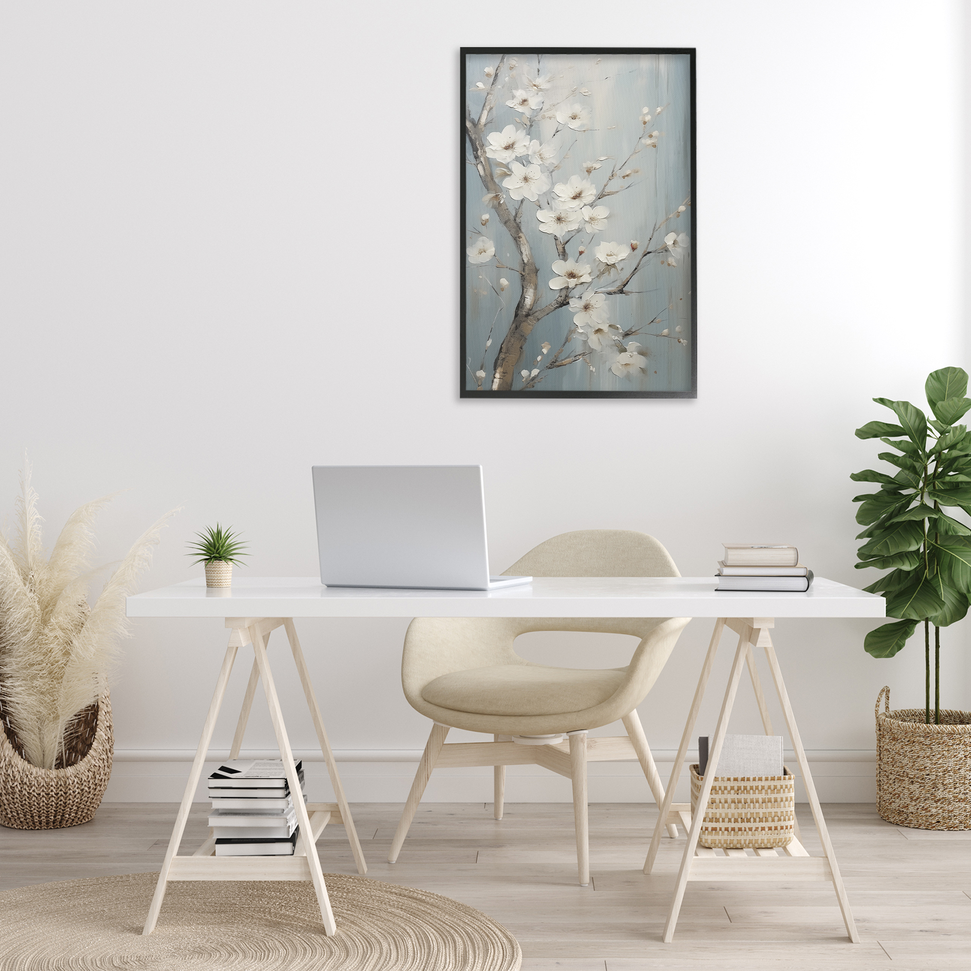 Stupell Industries White Cherry Blossoms Botanical & Floral Painting Black Framed Art Print Wall Art, 20 x 30