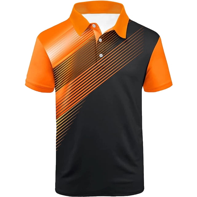 Adult Polo Tees for Men Short Sleeve Button Polo Tees Basic Orange Casual Polos for Man