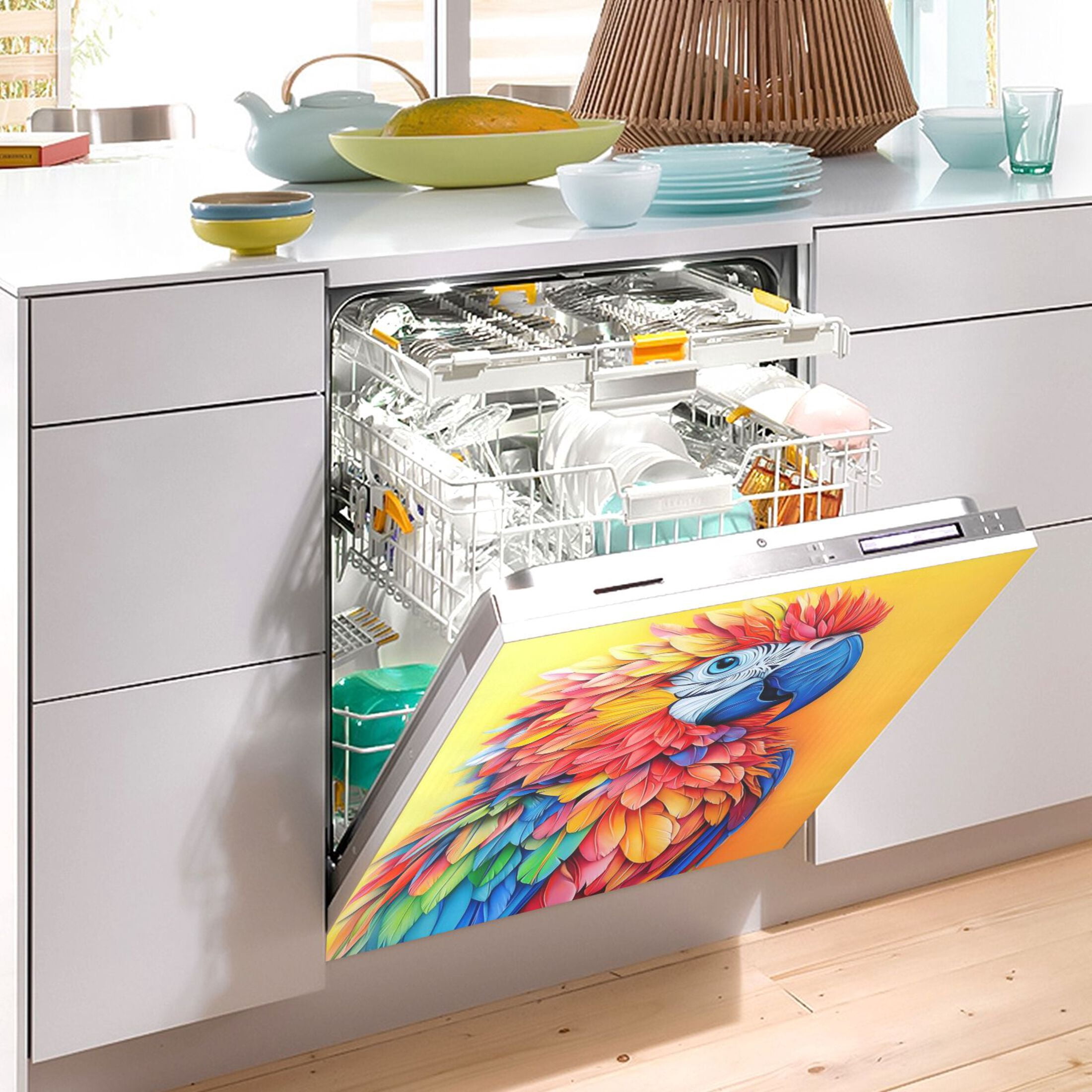 Dishwasher Magnetic Sticker 23x26 Inch Refrigerator Magnetic Sticker Washing Machine Magnetic Sticker Kitchen Panel Magnetic Sticker Home Decor A Large Colored Parrot