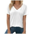 thumbnail image 3 of yueewhu Womens V Neck Short Sleeve Summer T Shirts Curved Hem Plain Top Beach (White, XXL), 3 of 7