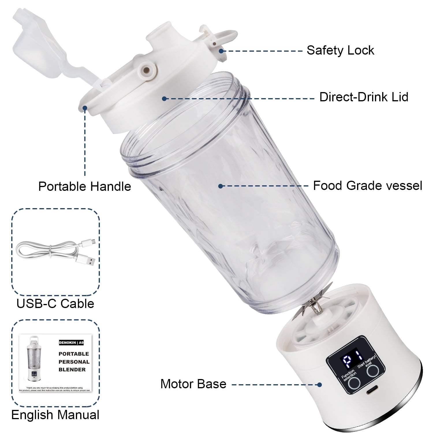 Portable Blender for Shakes and Smoothies,600mL HopePow Kitchen USB Rechargeable Shaker Juicer Blender 10 Sharp Stainless Steel Blades Cordless Personal Portable Small Blender for Smoothies,Kitchen
