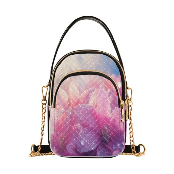 YAZAOO Cross Body Fashion Shoulder Waist Purse Bags Pink Flowers with Dewdrops Pocket Handbags