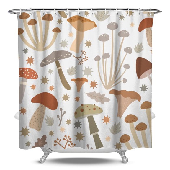 Whimsical Fairy Tale Mushroom Shower Curtain, Waterproof Fabric, Machine Washable, Hooks Included, Cottagecore and Botanical Mushroom Bathroom Decor