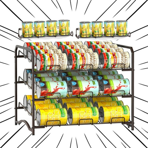 Auledio 3 Tier Can Storage Rack Stackable Freestanding Pantry Organizer Holds 42 Cans for Kitchen Pantry, Bronze