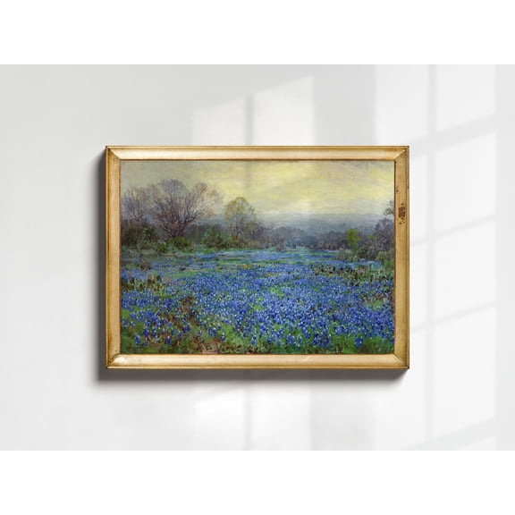Bluebonnet Poster, Vintage Landscape Art, Texas State Flower, Wildflower Meadow, Rustic Wall Art, Farmhouse Decor, Spring Home Decor, 8x12 UNFRAMED