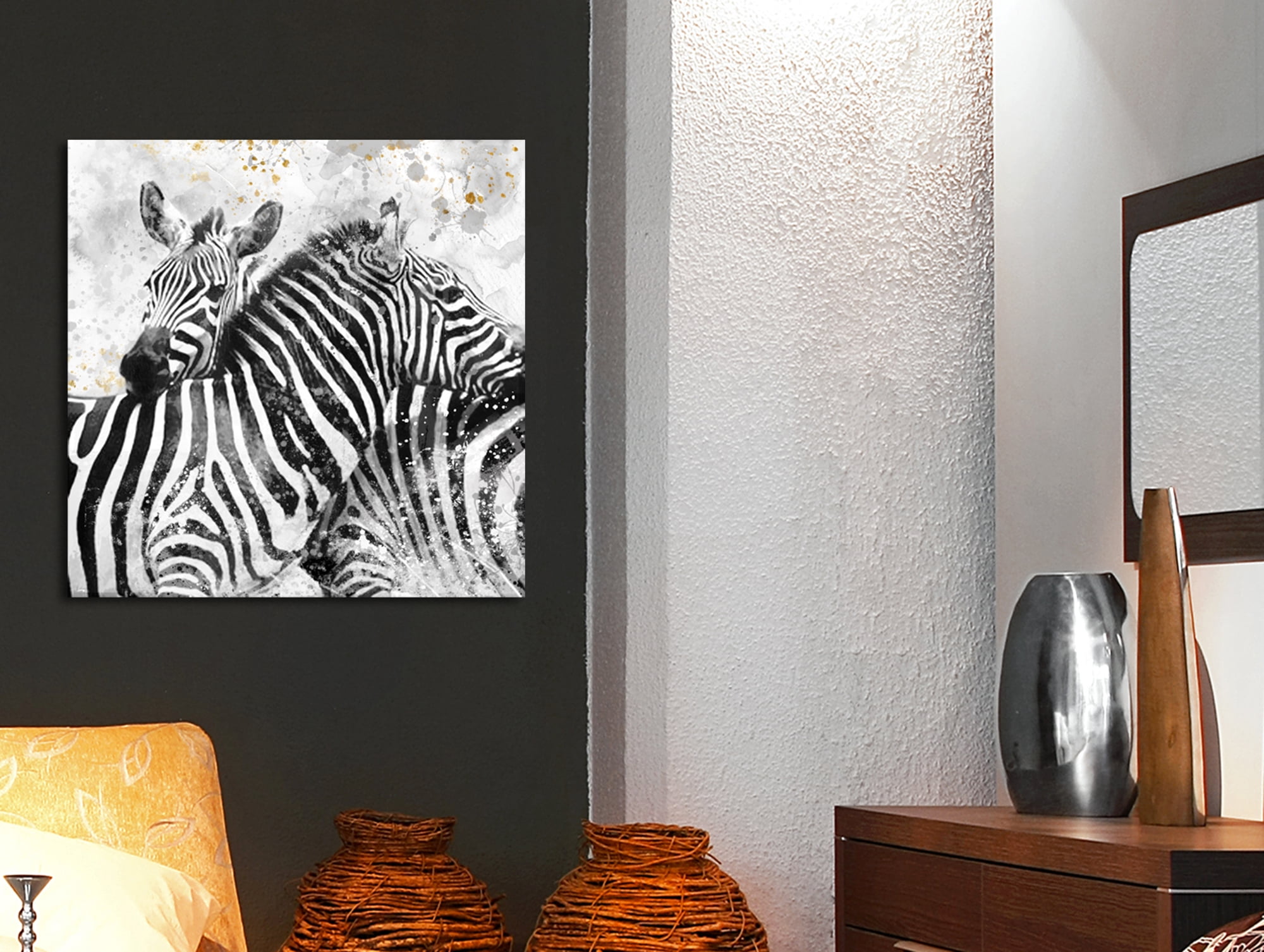 The Stupell Home Decor Collection Black and White Paint Splatter Textural Zebra Oversized Stretched Canvas Wall Art, 24 x 1.5 x 24