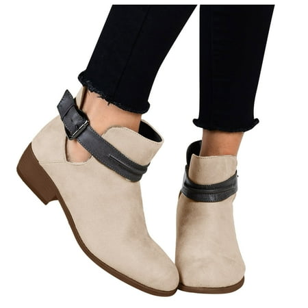 

Dyfzdhu Strap Round Buckle Shoes Women Toe Non Slip Short Booties Heels Retro women s boots