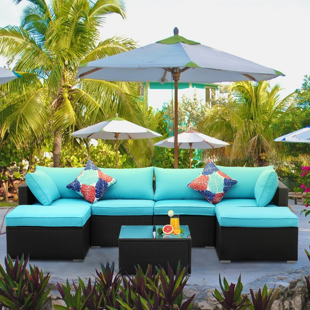 Ainfox 7 Piece Outdoor Patio Furniture Sofa Set Wicker Sectional Rattan