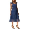 thumbnail image 4 of INSPIRE CHIC Women's Summer Smocked Midi Dress Sleeveless Tiered Ruffled Tulle Party Sundress XS Dark Blue, 4 of 5